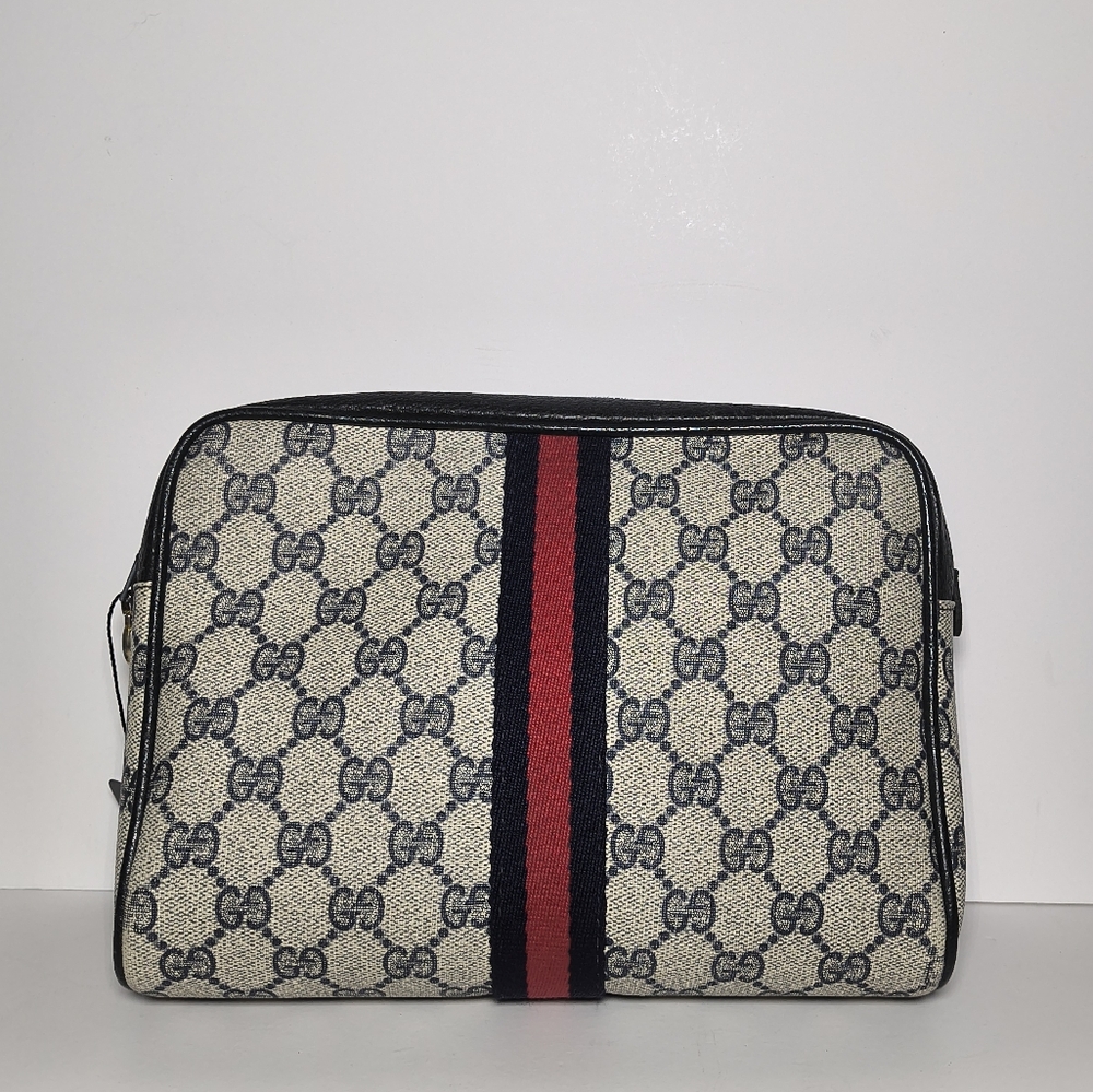 Vintage Supreme Sherry Gucci Beige And Blue Men's Women's Bag With Zipper Clutch